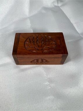 Small Hand-Carved Wooden Tree of Life Keepsake Box-4.5”x4.5”x2”